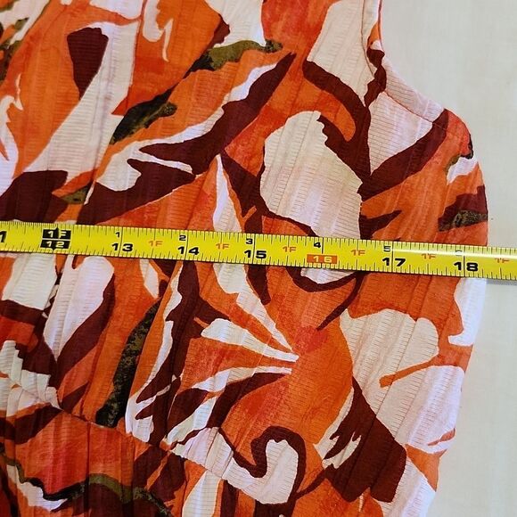 NINEโWEST Women's Orange Red Patterned Dress Spring Summer Maxi Umpire Waist L - Picture 8 of 10